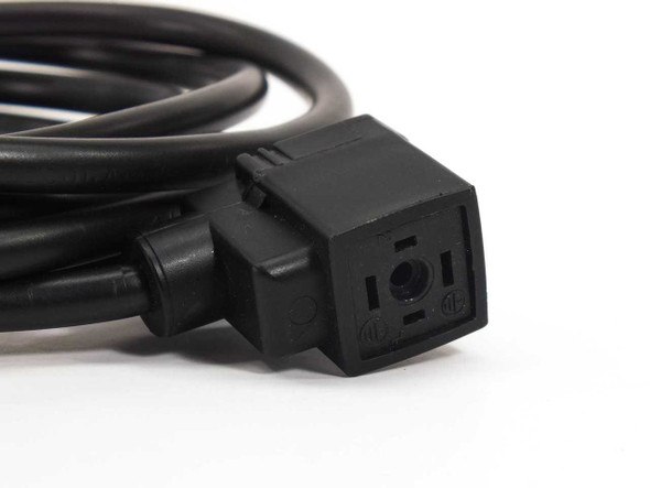 ARO CHL6-024-G valve connector cable – close-up of black DIN connector end showing rectangular solenoid coil plug body