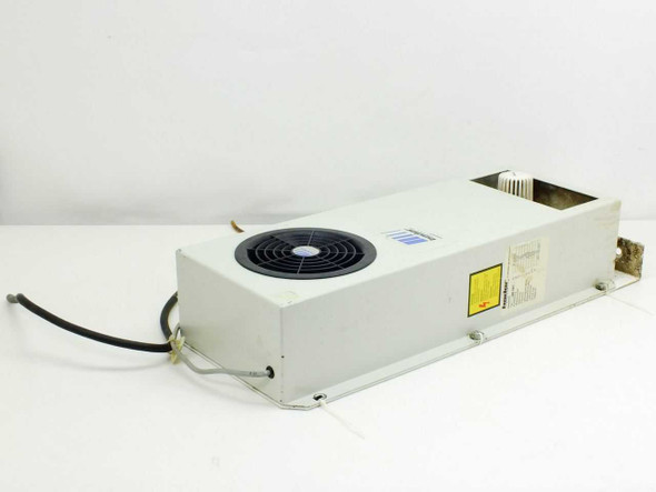 Bader Engineering LWK 149/1 cabinet cooler – right-side view showing fan grille, warning label, and power cable routing