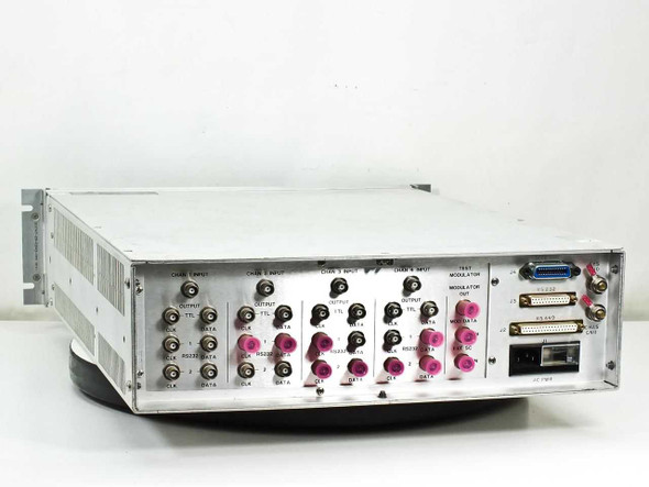 Aydin 3053 Demodulator Bit Sync rear panel showing 4 channel BNC inputs, RS-232, RS-449, GPIB, and AC power inlet