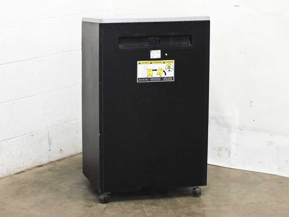 GBC ShredMaster GLM11 shredder – rear view with safety warning labels and ventilation grille