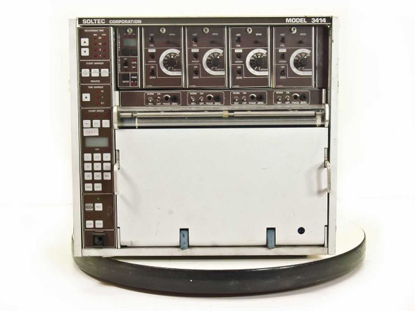 Soltec Model 3414 Oscillograph Chart Recorder front panel view showing four channel modules and paper tray