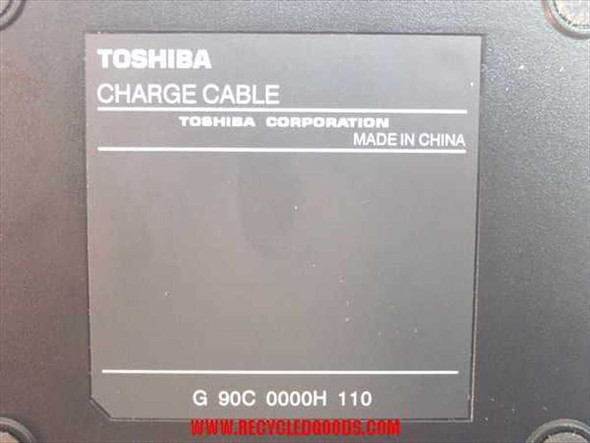 Toshiba PA3156U Charge Cable label showing model G 90C 0000H 110, made in China by Toshiba Corporation