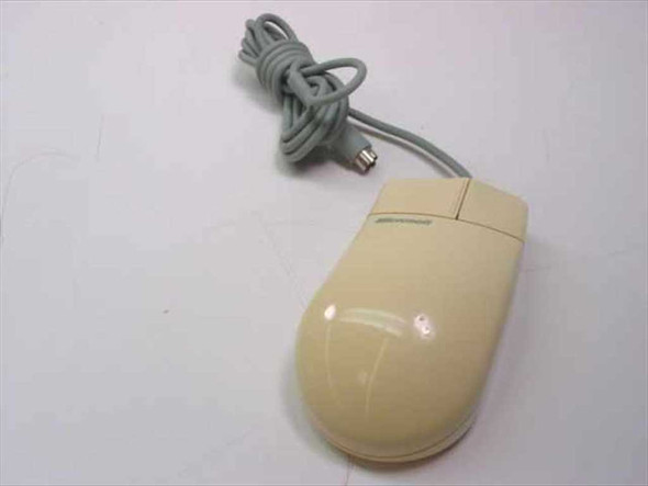 Microsoft 37963 PS/2 2-button ball mouse – left side profile view showing yellowed housing and cable