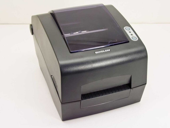 Bixolon SLP-T400G thermal transfer label printer – front three-quarter view showing media cover and control panel