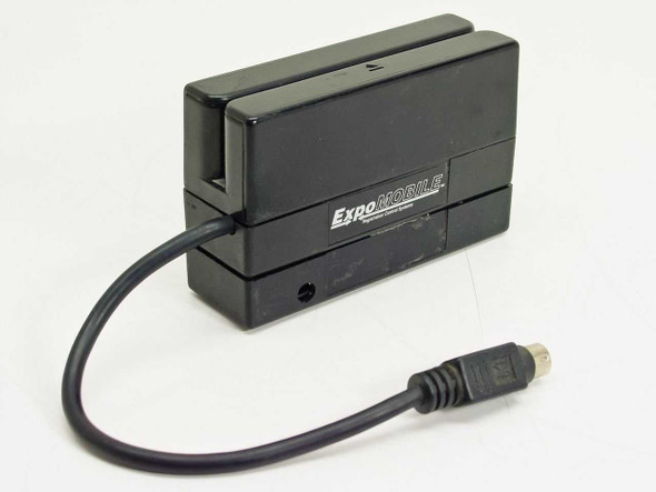 ExpoMobile Posh MR3 magnetic smart card reader decoder – front/side view showing card swipe slot and attached mini-DIN cable