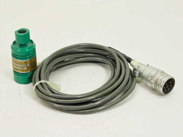 Load Cell Transducer TI82-1K-10P1 green body and cable with circular multi-pin connector — side profile view