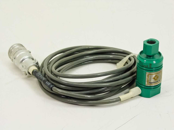 Load Cell Transducer TI82-1K-10P1 green cylindrical body with full gray multi-pin cable laid out — front view