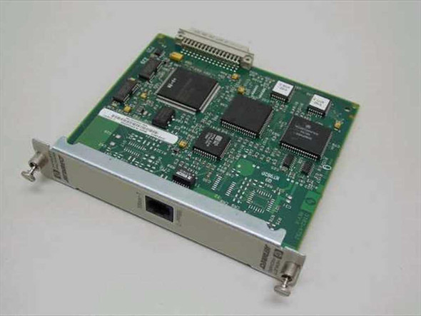 HP J2550-60013 JetDirect 10Base-T Ethernet print server card – top-side PCB view showing main controller ICs and RJ-45 port on front bracket