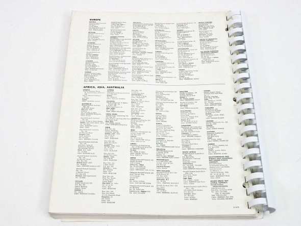 HP 182C manual rear cover — international HP sales office directory for Europe, Africa, Asia, and Australia