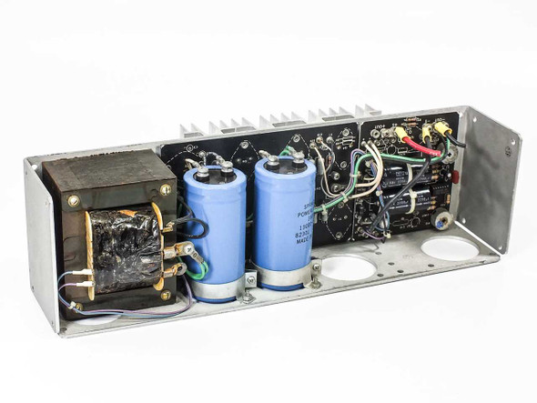 Power-One F24-12 – interior bottom view showing transformer, Sprague filter capacitors, and control PCB