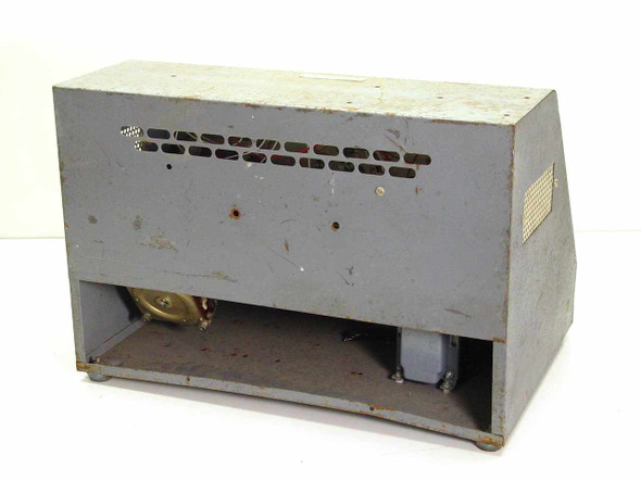 General Radio Variac TFX-5297 enclosure rear view — gray metal cabinet showing ventilation slots, open bottom bay with transformer visible