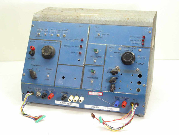 General Radio Variac Type 10B TFX-5297 test board front panel — blue panel with dual Variac knobs, fault indicators, and labeled test sections