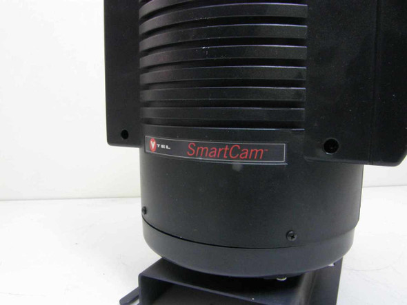 VTEL SmartCam logo detail on pan-tilt camera body — close-up of SmartCam branding on black housing