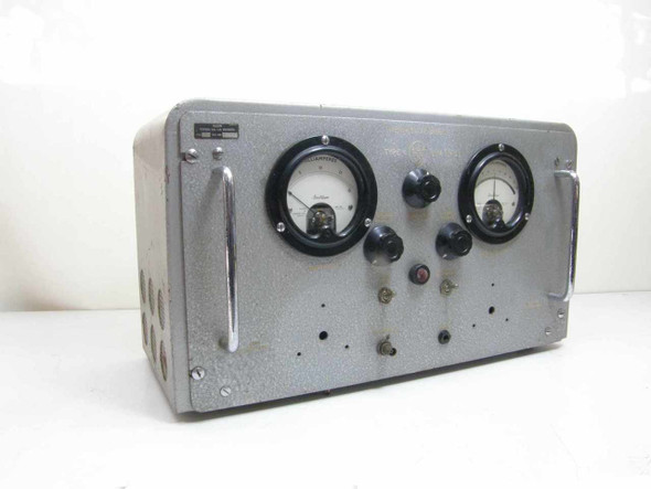 Ericsson Thermistor Bridge Type 4 – three-quarter front-left view showing gray metal enclosure, two analog panel meters, and front knobs
