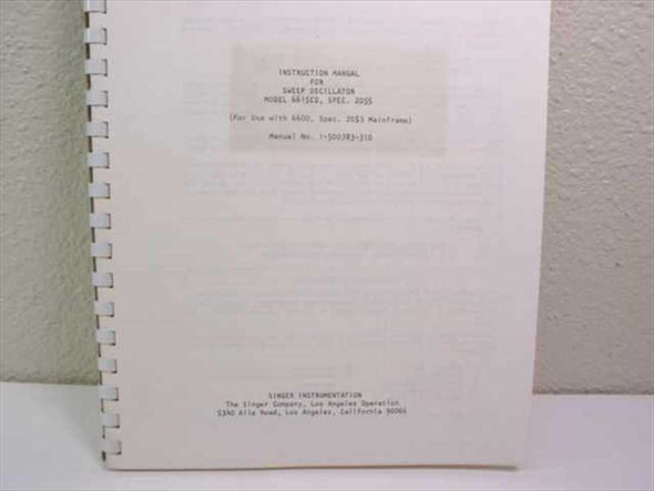 Singer Instrumentation Sweep Oscillator 6615 Instruction Manual title page showing Spec 2055 and 6600 Spec 2053 mainframe compatibility