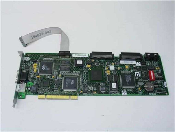 Compaq 163355-001 PCI Server Feature Board – full top-side view showing ATI Rage IIc GPU, SCSI connectors, and ribbon cable