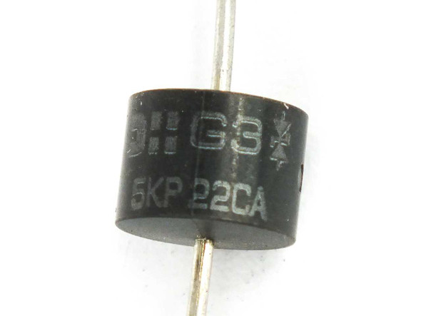 Littelfuse 5KP22CA TVS diode — close-up of body showing 5KP 22CA marking and manufacturer logo