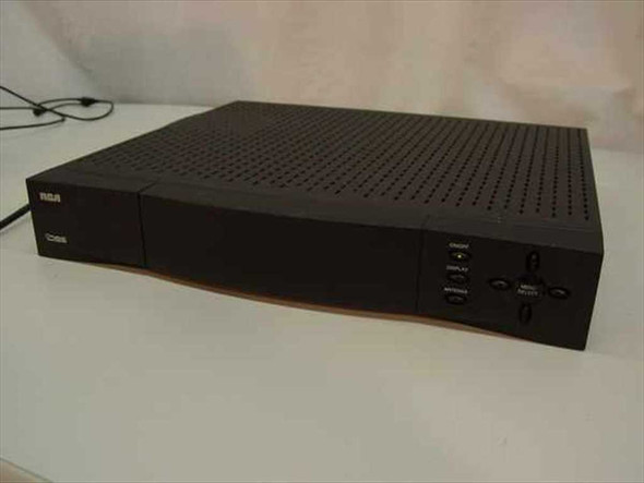 RCA DRD303RA DSS Satellite Receiver Box – front panel showing RCA and DSS logos, ON/OFF power LED, ventilation grille, and front control buttons