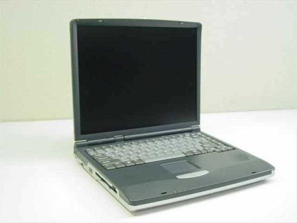Prostar D27ES Clevo laptop front view — open lid showing defective LCD screen and full keyboard
