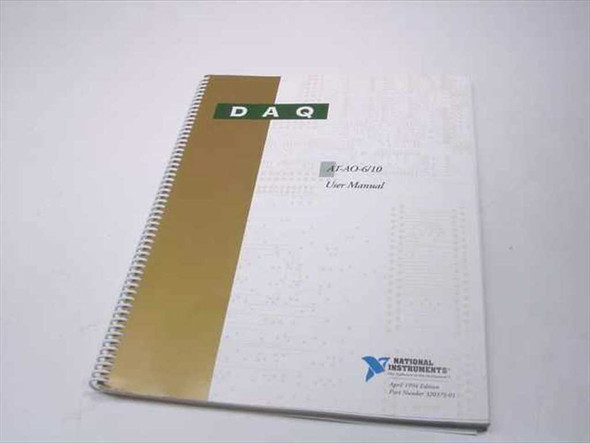National Instruments AT-AO-6/10 DAQ User Manual — front cover showing NI logo, DAQ branding, April 1994 edition, Part Number 320379-01