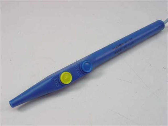 Cameron Miller 40-1516 reusable electrosurgical pencil handle — left side view showing Cut and Coag push buttons