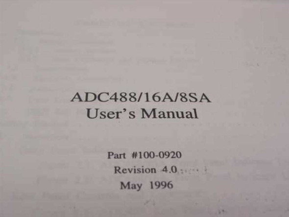 IOtech ADC488/16A/8SA User's Manual title page showing Part 100-0920, Revision 4.0, May 1996