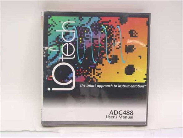 IOtech ADC488 User's Manual front cover with IOtech logo and colorful graphic design