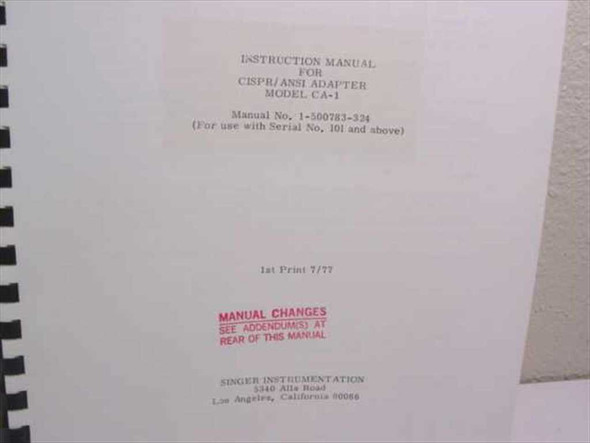 Eaton CA-1 Instruction Manual title page showing manual number 1-500783-324, 1st Print 7/77, Serial No. 101 and above, and Manual Changes stamp