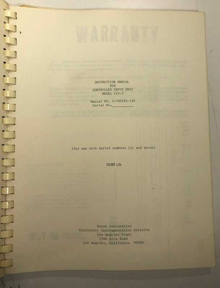 Ailtech CIU-7 manual title page with warranty header, serial number field, and October 1982 date code 10/82 Lib