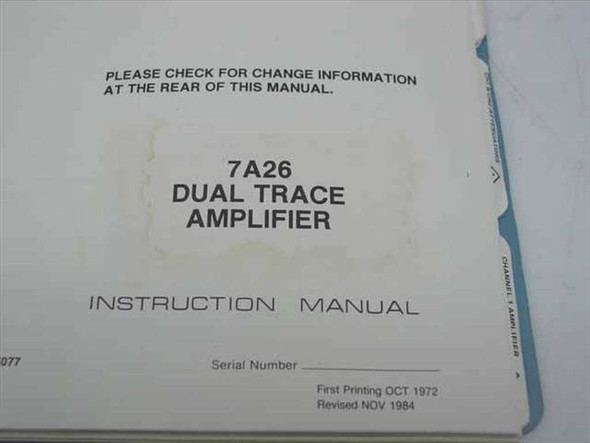 Tektronix 7A26 Instruction Manual interior title page showing First Printing Oct 1972 and Revised Nov 1984