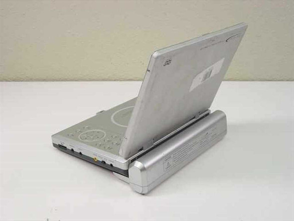 Initial IDM-1731 portable DVD player rear and side view showing battery compartment dock