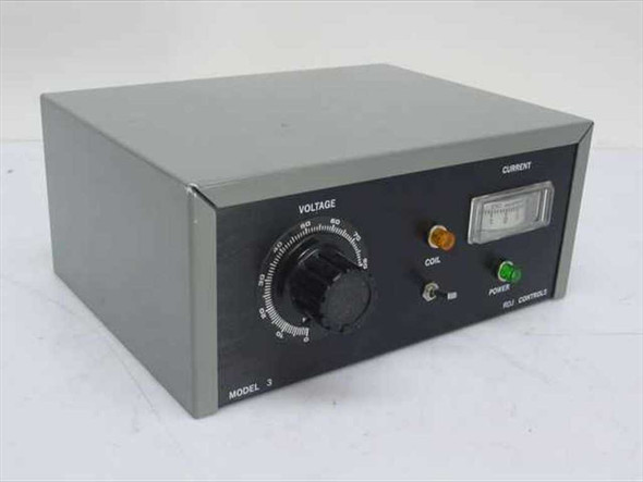 RJD Controls Model 3 Variac Voltage Timer Control – front panel showing voltage control knob, coil switch, DC ammeter, and power LED