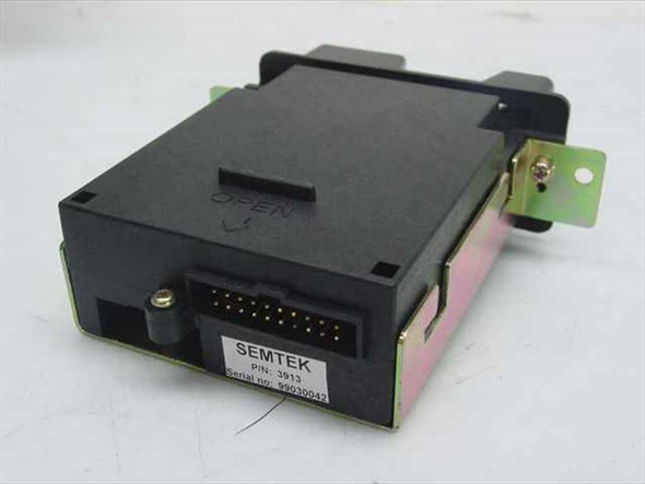 Semtek 3913 card reader rear view showing 20-pin header connector and Semtek P/N 3913 label with serial number