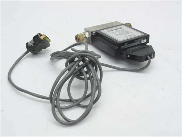 Matheson 8141 Pressure Transducer side and rear view showing compression fittings and attached cable with DB15 connector