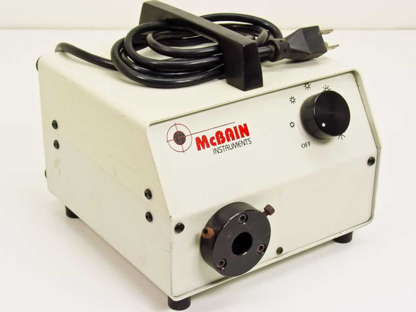 McBain Instruments FCI 150 Fiber Optic Light Source – front panel with intensity control knob and fiber optic output port
