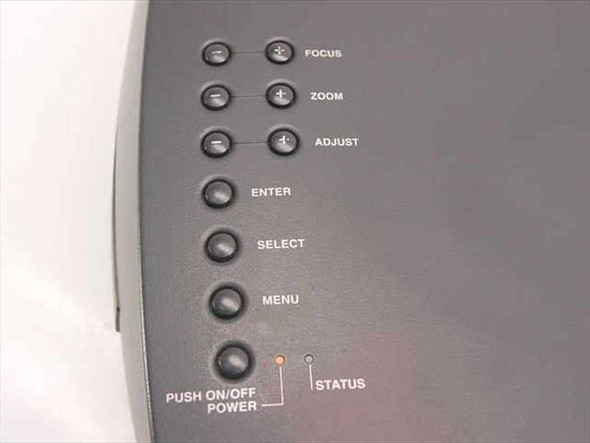 NEC MT810 projector front panel controls — Focus, Zoom, Adjust, Enter, Select, Menu, Power On/Off, and Status indicator