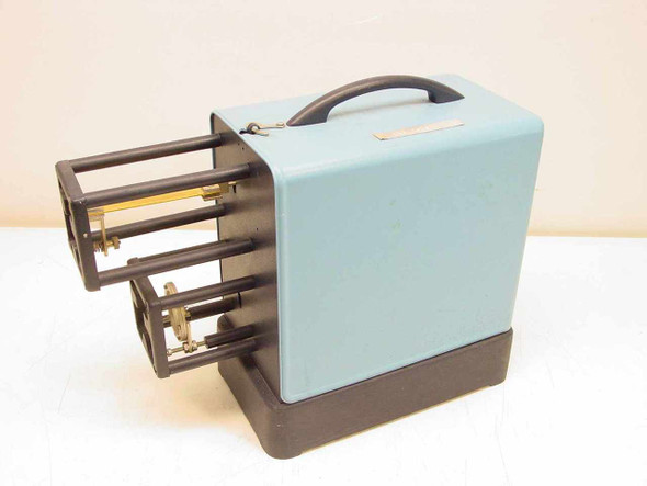 Bacharach 22-7008 Hygrothermograph rear-right view showing right side panel, carry handle, and stylus arm frame extended outward