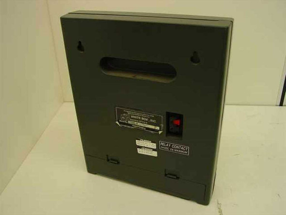 Omega CT485-AL circular chart recorder rear panel view showing White Box Inc. label and relay contact switch