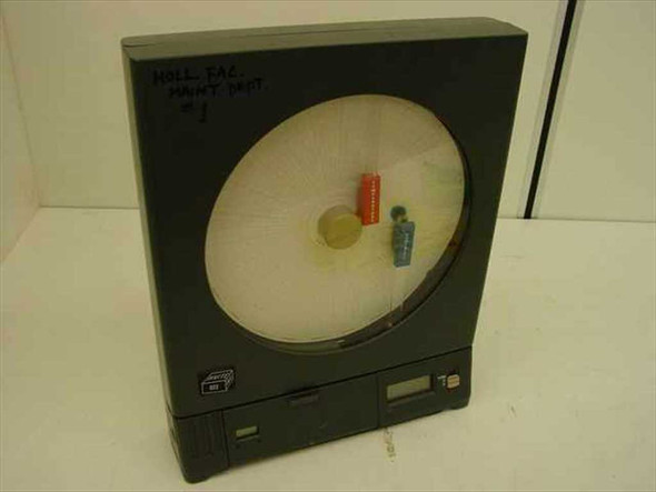 Omega CT485-AL circular chart recorder front view showing circular chart with dual red and blue pens and lower control panel