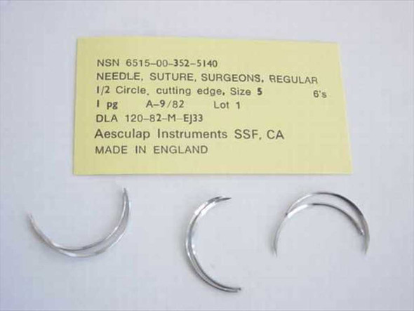 Aesculap Instruments 5140 surgeons suture needle 1/2 circle cutting edge size 5 with original military issue label showing NSN 6515-00-352-5140