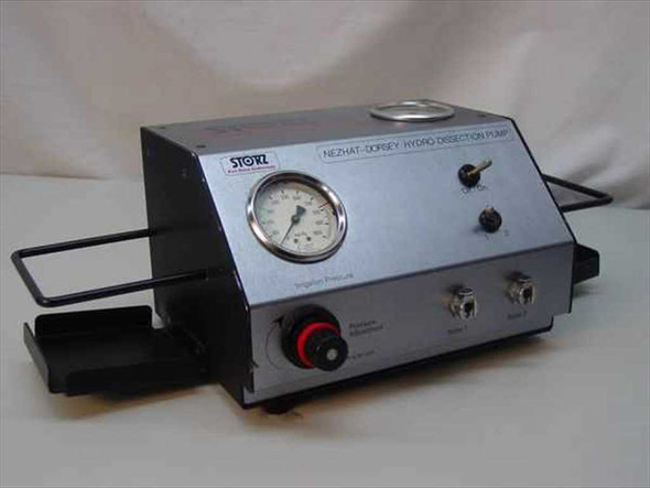 Storz Nezhat-Dorsey 001021 Hydro Dissection Pump — benchtop unit front view showing pressure gauge and control knob