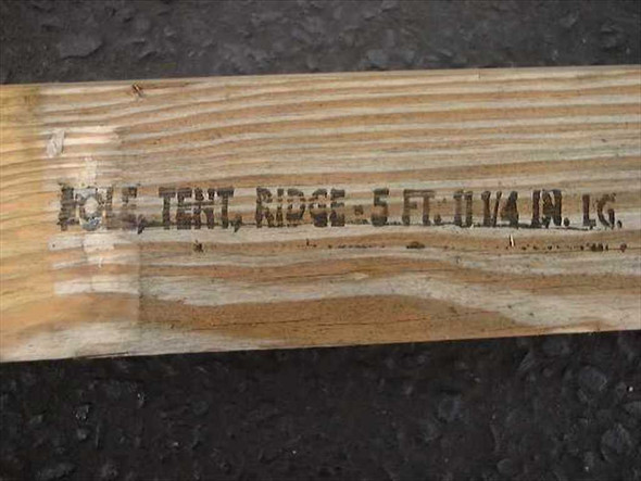 Frank MFG tent ridge beam — stamped label reading POLE, TENT, RIDGE = 5 FT. 11 1/4 IN. LG.