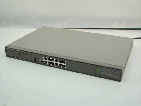 Bay Networks BayStack 101 CG1001x01 10BASE-T Hub – angled front-left view showing 12 RJ-45 ports and 1U rackmount chassis