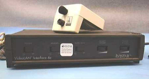 Avistar VideoLAN Interface 4e front panel showing Preview, Headset, Volume, and Speaker controls with Avistar camera unit on top
