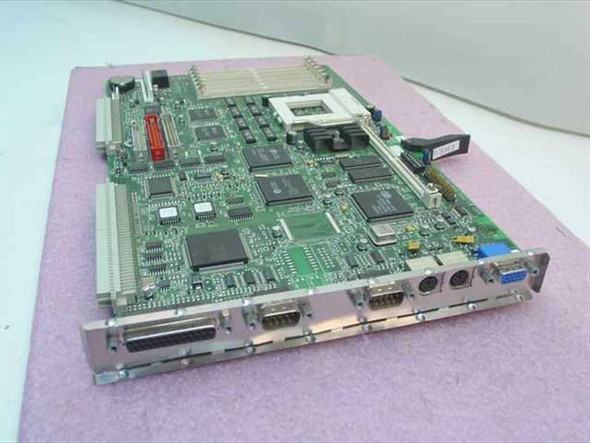 HP D3393-60003 Vectra VL/5 Socket 5 system board — top view showing CPU socket, expansion slots, and rear I/O ports including parallel, serial, PS/2, and VGA connectors