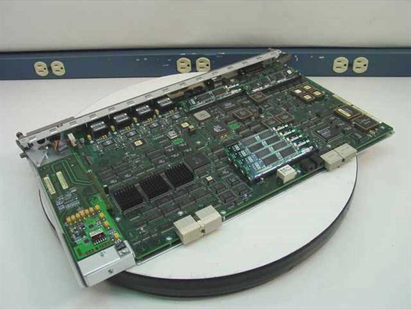 Bay Networks Nortel 5724M ATM Switch MCP Host Module — angled reverse top view showing full underside of PCB with ICs, heatsinks, and memory modules visible