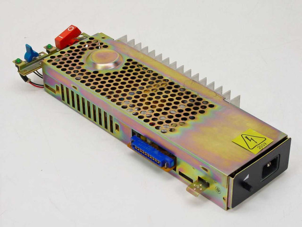 IBM 5641249 EC865172 power supply — left side and bottom view showing blue multi-pin DDK output connector and IEC AC inlet on end panel