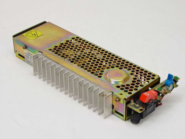 IBM 5641249 EC865172 terminal base power supply — top and right side view showing perforated ventilation cover, heatsink fins, and red power switch