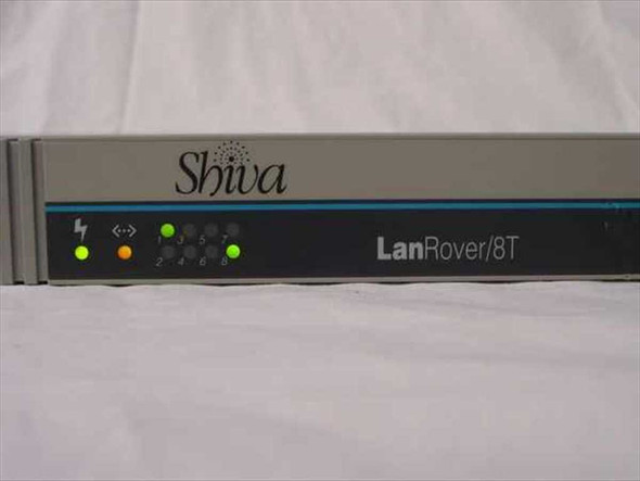 Shiva LanRover/8T – front panel close-up showing Shiva logo, power and status LEDs, and LanRover/8T label