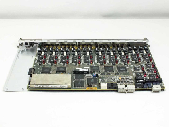 Bay Networks 5505P Token Ring Host Module – angled top view showing full board layout with ICs, red capacitors, and metal bracket